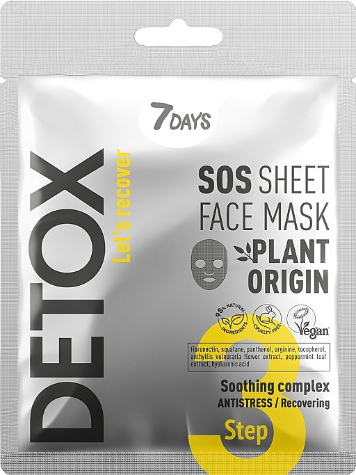 Detoksykująca maska w płachcie z kojącym kompleksem SOS - 7 Days Detox Let's Recover SOS Sheet Face Mask  — Zdjęcie N1
