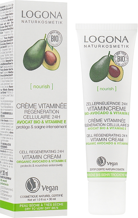 Biokrem witaminowy, odżywczy Intensywna terapia - Logona Facial Care Vitamin Cream Organic Avocado