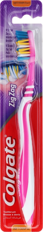 Miękka szczoteczka do zębów, różowa - Colgate ZigZag Soft — Zdjęcie N1