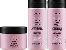 Zestaw do ochrony koloru włosów farbowanych - Lakme Teknia Color Stay (shm 100 ml + conditio 100 ml + mask 50 ml) — Zdjęcie N2