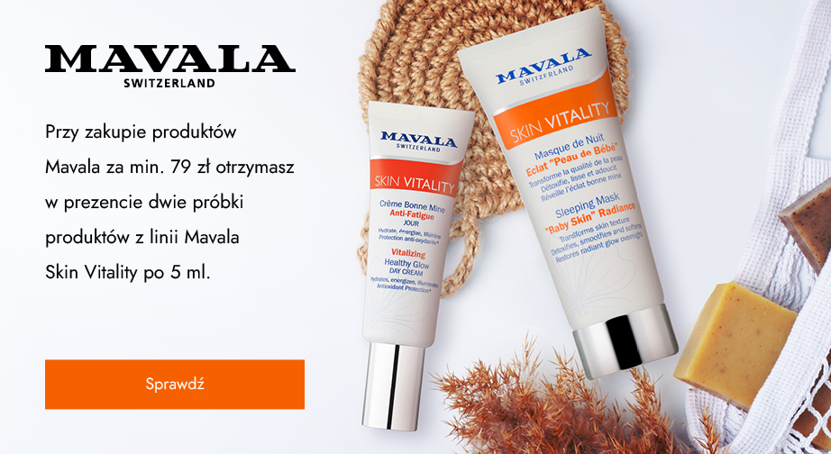 Przy zakupie produktów Mavala za min. 79 zł otrzymasz w prezencie dwie próbki produktów z linii Mavala Skin Vitality po 5 ml.