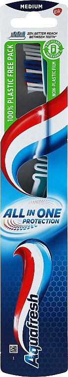 Szczoteczka do zębów, średnia twardość, turkusowo-biała - Aquafresh All In One Protection — Zdjęcie N1