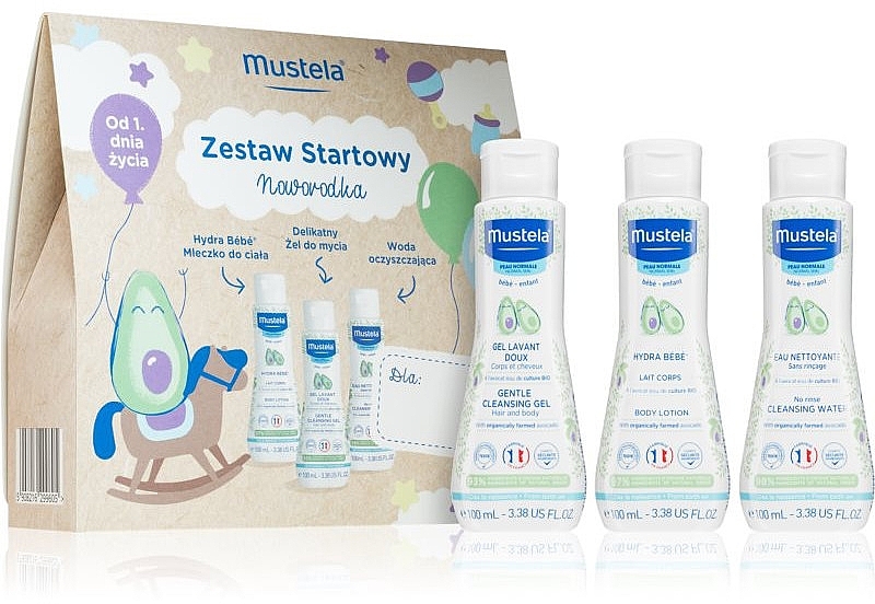 Zestaw do kąpieli - Mustela Starting Set (cleansing/gel/100ml + b/lot/100ml + cleansing/water/100ml) — Zdjęcie N1