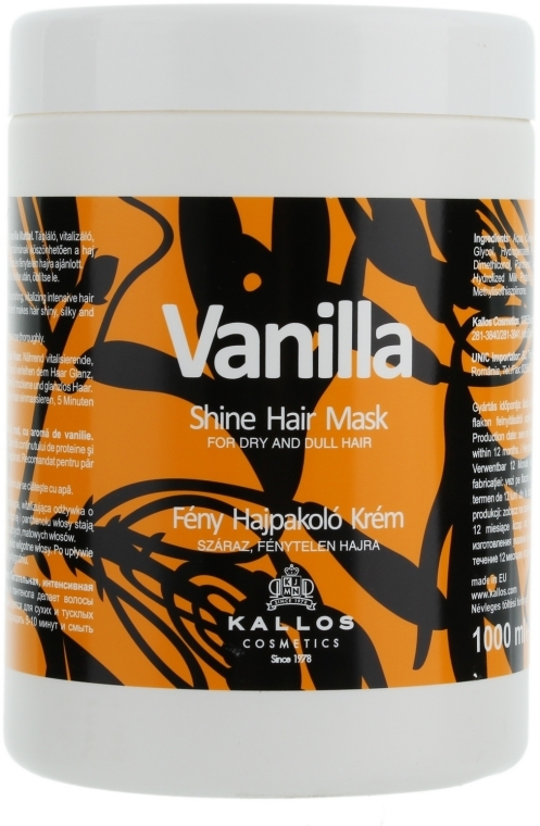 Nabłyszczająca maska waniliowa w kremie do włosów suchych i matowych - Kallos Cosmetics Vanilla Shine Hair Mask — Zdjęcie N3