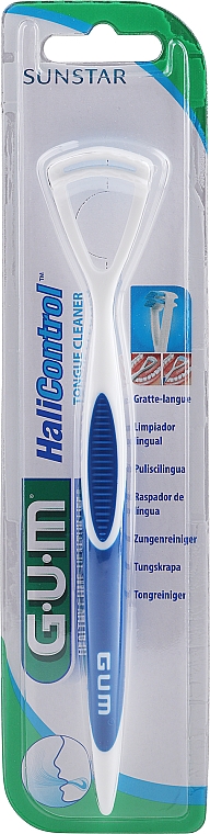 Skrobaczka do czyszczenia języka, niebieska - G.U.M Dual Action Tongue Cleaner Brush And Scraper — Zdjęcie N1