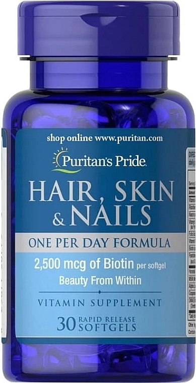 Suplement diety Włosy, skóra, paznokcie - Puritan's Pride Hair Skin Nails (One perday formula) 2500 mcg of Biotin — Zdjęcie N2