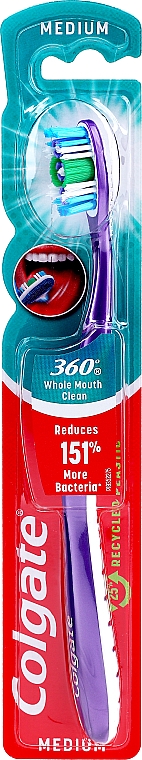Szczoteczka do zębów, średnia twardość - Colgate Whole Mouth Clean 360 Medium Toothbrush Purple  — Zdjęcie N1