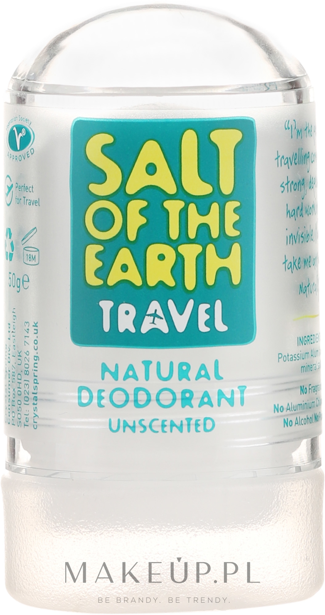 Naturalny dezodorant bezzapachowy w sztyfcie - Salt of the Earth Crystal Travel Deodorant — Zdjęcie 50 g