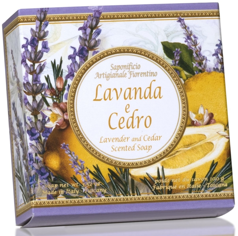 Naturalne mydło w kostce Cedr i lawenda - Saponificio Artigianale Fiorentino Capri Lavender & Cedar Soap — Zdjęcie N1