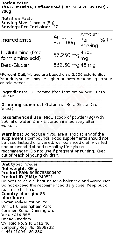 Glutamina bez smaku - DY Nutrition The Glutamine Unflavoured — Zdjęcie N2