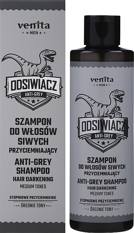 Szampon do włosów siwych, przyciemniający, średnie odcienie - Venita Men Anti-Grey Shampoo Medium Tones — Zdjęcie N1