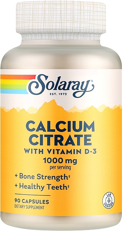 Suplement diety Cytrynian wapnia z witaminą D-3 1000 mg - Solaray Calcium Citrate — Zdjęcie N1