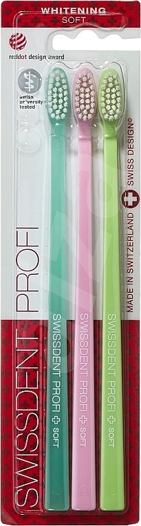 Zestaw szczoteczek do zębów, miękki, turkusowy+różowy+zielony - Swissdent Profi Whitening Soft — Zdjęcie N1