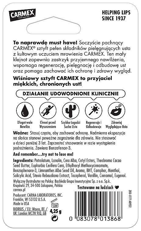 Nawilżający balsam do ust - Carmex Lip Balm SP F15 — Zdjęcie N2