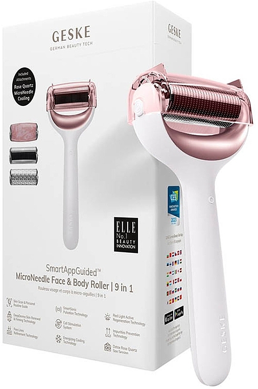 Roller do twarzy i ciała - Geske Microneedle Face And Body Roller 9 In 1 White Rose Gold — Zdjęcie N2