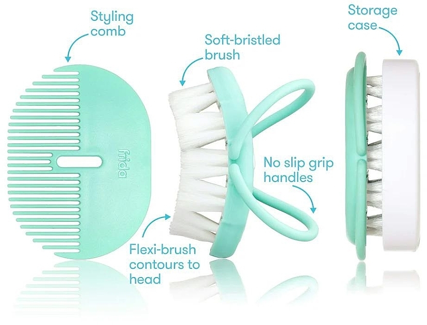 Zestaw do skóry głowy dla niemowląt Grzebyczek + szczotka - Frida Baby Head-Hugging Hairbrush + Comb Set — Zdjęcie N3