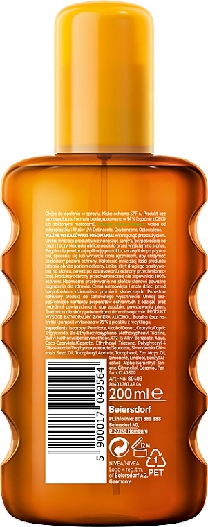 Karotenowy olejek do opalania w sprayu - NIVEA SUN Oil-Spray SPF6 — Zdjęcie N2