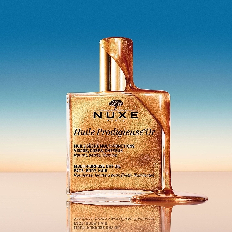 Suchy olejek ze złotymi drobinkami do pielęgnacji twarzy, ciała i włosów - Nuxe Huile Prodigieuse Multi-Purpose Care Multi-Usage Dry Oil Golden Shimmer — Zdjęcie N3