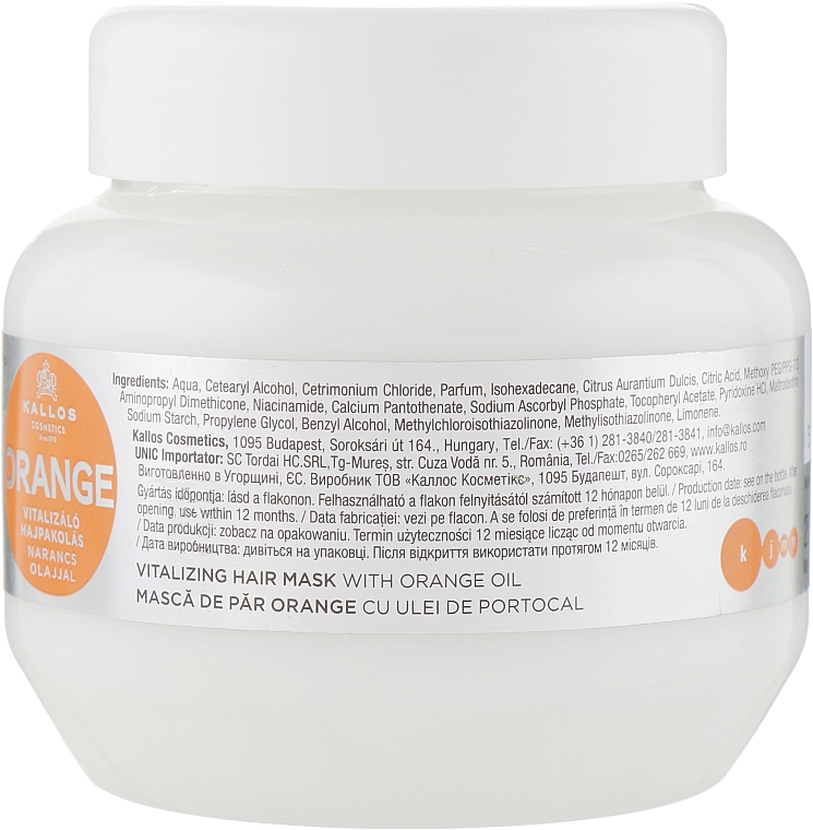 Ujędrniająca maska ​​do włosów z olejem pomarańczowym - Kallos Cosmetics KJMN Orange Vitalizing Hair Mask With Orange Oil — Zdjęcie N2
