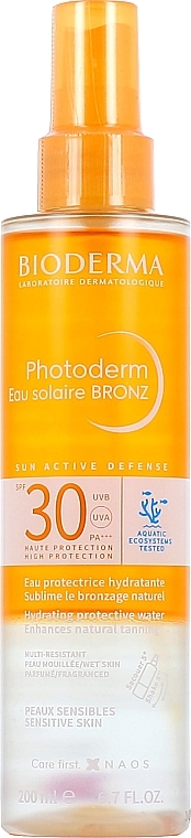 Spray do ciała z filtrem przeciwsłonecznym - Bioderma Photoderm Eau Solaire Bronz SPF30 Spray — Zdjęcie N1