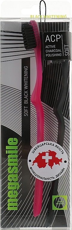 Szczoteczka do zębów Black Whitening Soft, różowa + czarna - Megasmile Soft Black Whitening