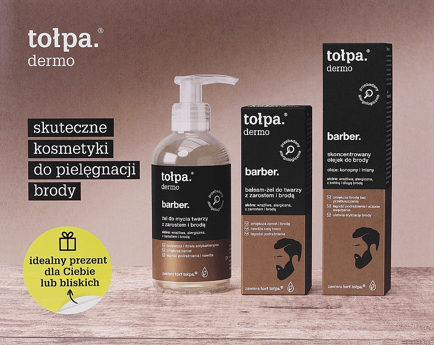 Zestaw - Tolpa Dermo Men Barber Set (f/cl/gel/150ml+f/gel/balm/75ml+beard/oil/40ml) — Zdjęcie N1