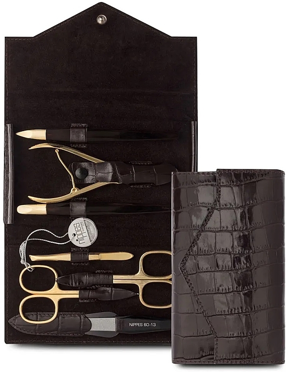 Zestaw do manicure 7 elementów, brązowy - Nippes Solingen Manicure Set Croco 1097 — Zdjęcie N1