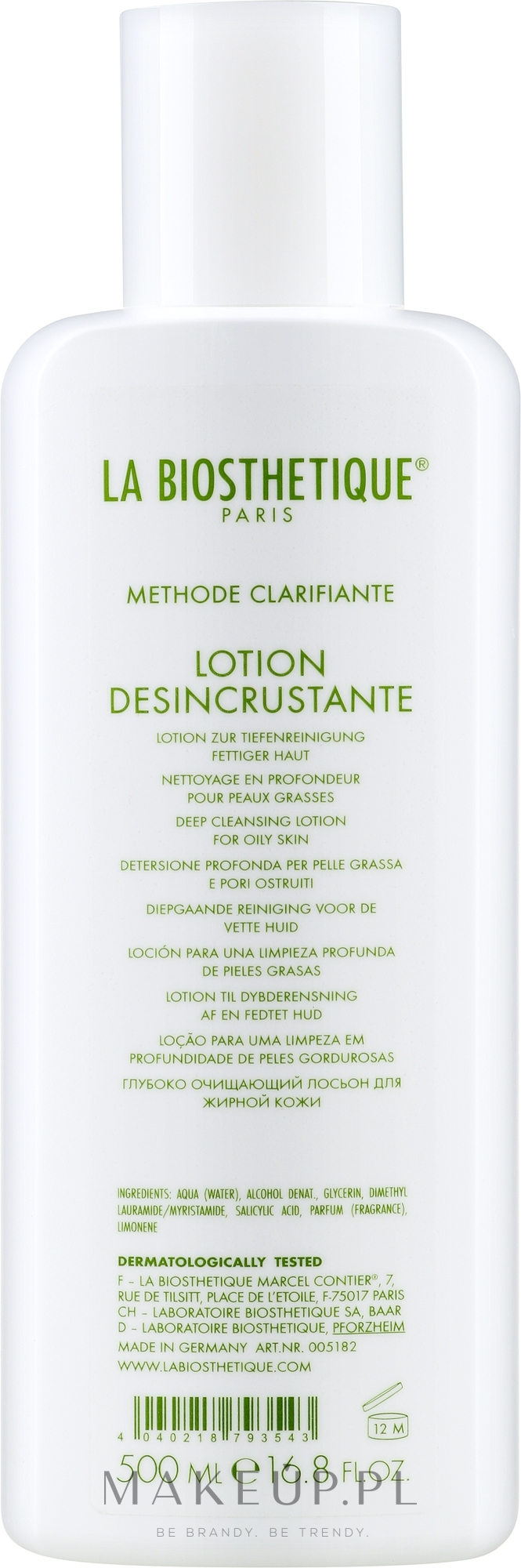 Głęboko oczyszczający lotion do tłustej skóry twarzy - La Biosthetique Methode Clarifiante Lotion Désincrustante For Oil Skin — Zdjęcie 500 ml