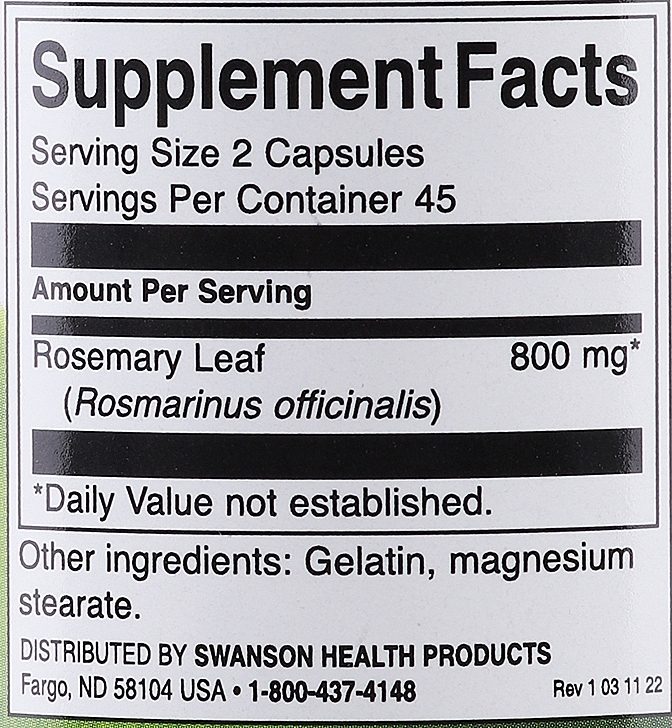Suplement diety Rozmaryn 400 mg, 90 szt. - Swanson Rosemary — Zdjęcie N4