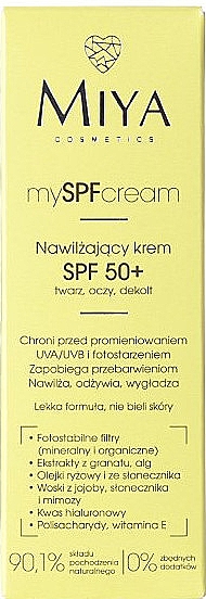 Nawilżający krem do twarzy - Miya Cosmetics My SPF Cream Moisturizing Cream SPF50+ — Zdjęcie N2