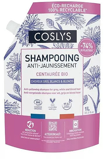 Organiczny szampon przeciw zażółceniu, siwych i blond włosów - Coslys Anti-Yellowing Shampoo Grey & White Hair (uzupełnienie) — Zdjęcie N1