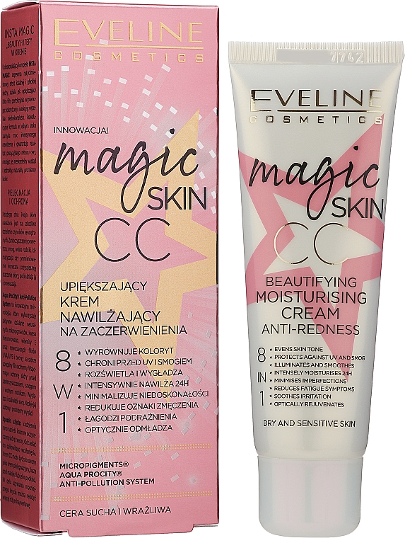 Upiększający krem nawilżający na zaczerwienienia - Eveline Cosmetics Magic Skin CC  — Zdjęcie N3