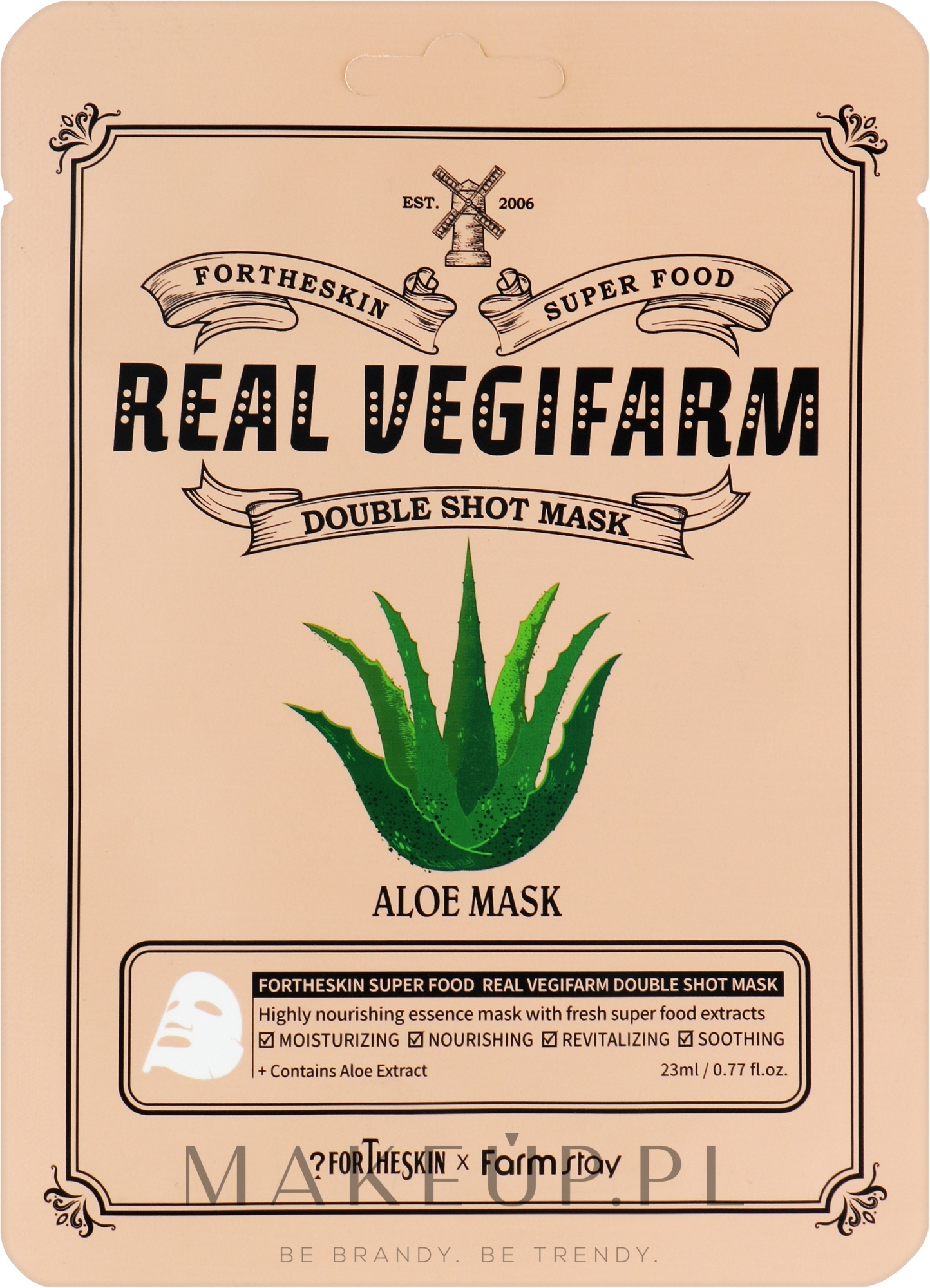 Kojąca maseczka do twarzy z ekstraktem z aloesu - Fortheskin Super Food Real Vegifarm Double Shot Mask Aloe — Zdjęcie 23 ml