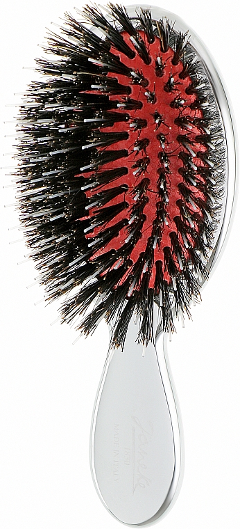 Miniszczotka do włosów z naturalnym włosiem, srebrna - Janeke Silver Hairbrush  — Zdjęcie N1