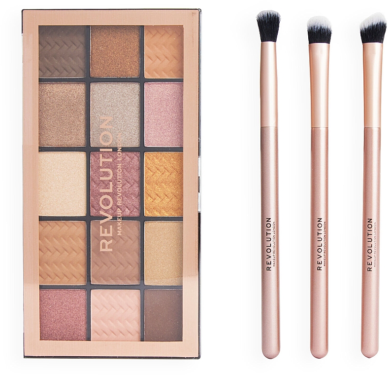 Zestaw - Makeup Revolution Glam Eyes Makeup Gift Set (sh palette/16.5g + brush/3pcs) — Zdjęcie N2