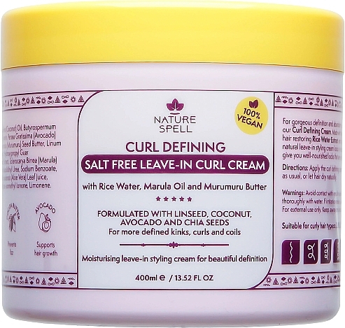 Krem bez soli definiujący loki - Nature Spell Curl Defining Salt Free Leave-In Curl Cream