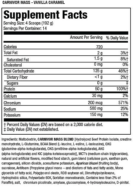 Odżywka wzmacniająca mięśnie o smaku waniliowego karmelu - MuscleMeds Carnivor Mass Vanilla Caramel — Zdjęcie N2