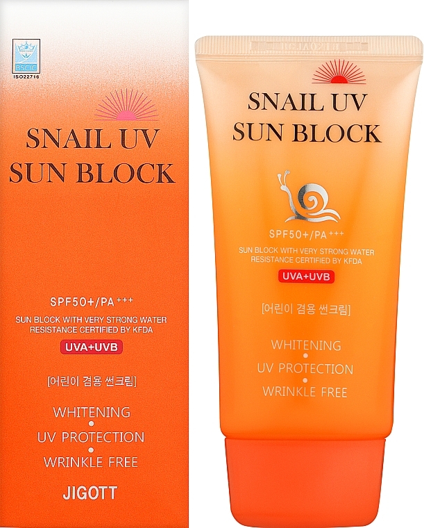 Krem przeciwsłoneczny z mucyną ślimaka SPF 50+/PA+++ - Jigott Snail UV Sun Block SPF 50+/PA+++ — Zdjęcie N2