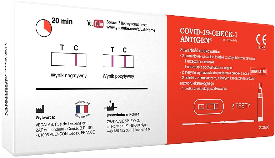 Test diagnostyczny do wykrywania antygenów COVID-19-Check-1 - Lab.Home — Zdjęcie N2