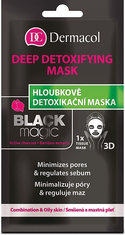 WYPRZEDAŻ Głęboko detoksykująca maska na tkaninie minimalizująca pory i regulująca sebum - Dermacol Black Magic Detox Sheet Mask * — Zdjęcie N1