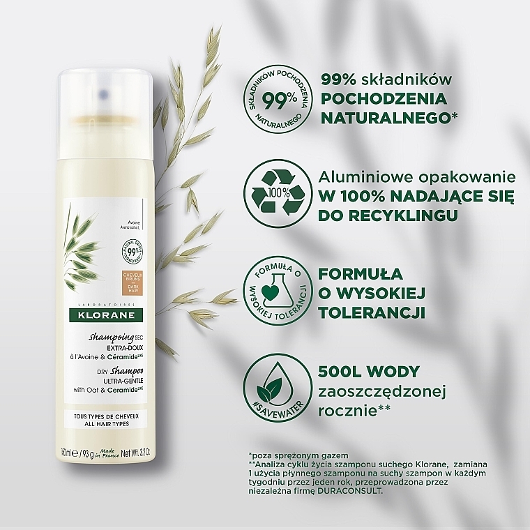 Suchy szampon z płatkami owsianymi i ceramidami do ciemnych włosów - Klorane Dry Shampoo Ultra-Gentle With Oat&Ceramide Dark Hair — Zdjęcie N6