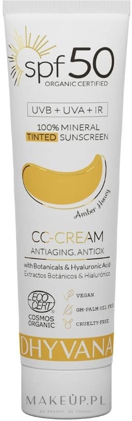 Krem CC z filtrem przeciwsłonecznym SPF 50 - Dhyvana Botanicals & Hyaluronic Acid CC-Cream — Zdjęcie Amber Honey