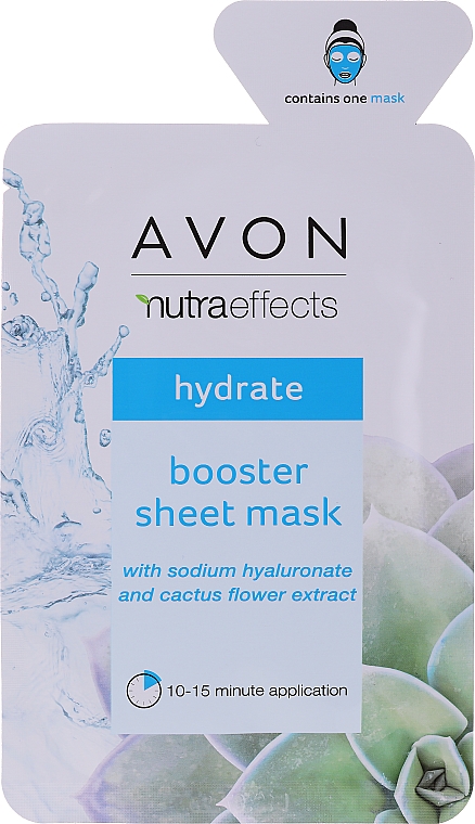 Nawilżająca maska w płachcie do twarzy z kwasem hialuronowym - Avon Nutraeffects Booster Sheet Mask — Zdjęcie N1