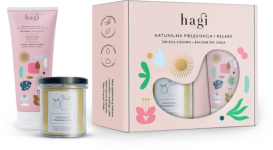Zestaw - Hagi Natural Care and Relaxation (candle/215g + b/balm/200ml) — Zdjęcie N1