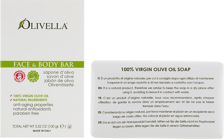 Mydło do twarzy i ciała na bazie oliwy z oliwek - Olivella Face & Body Soap Olive
