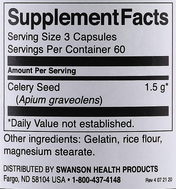 Suplement diety Nasiona selera, 500 mg - Swanson Celery Seed — Zdjęcie N3