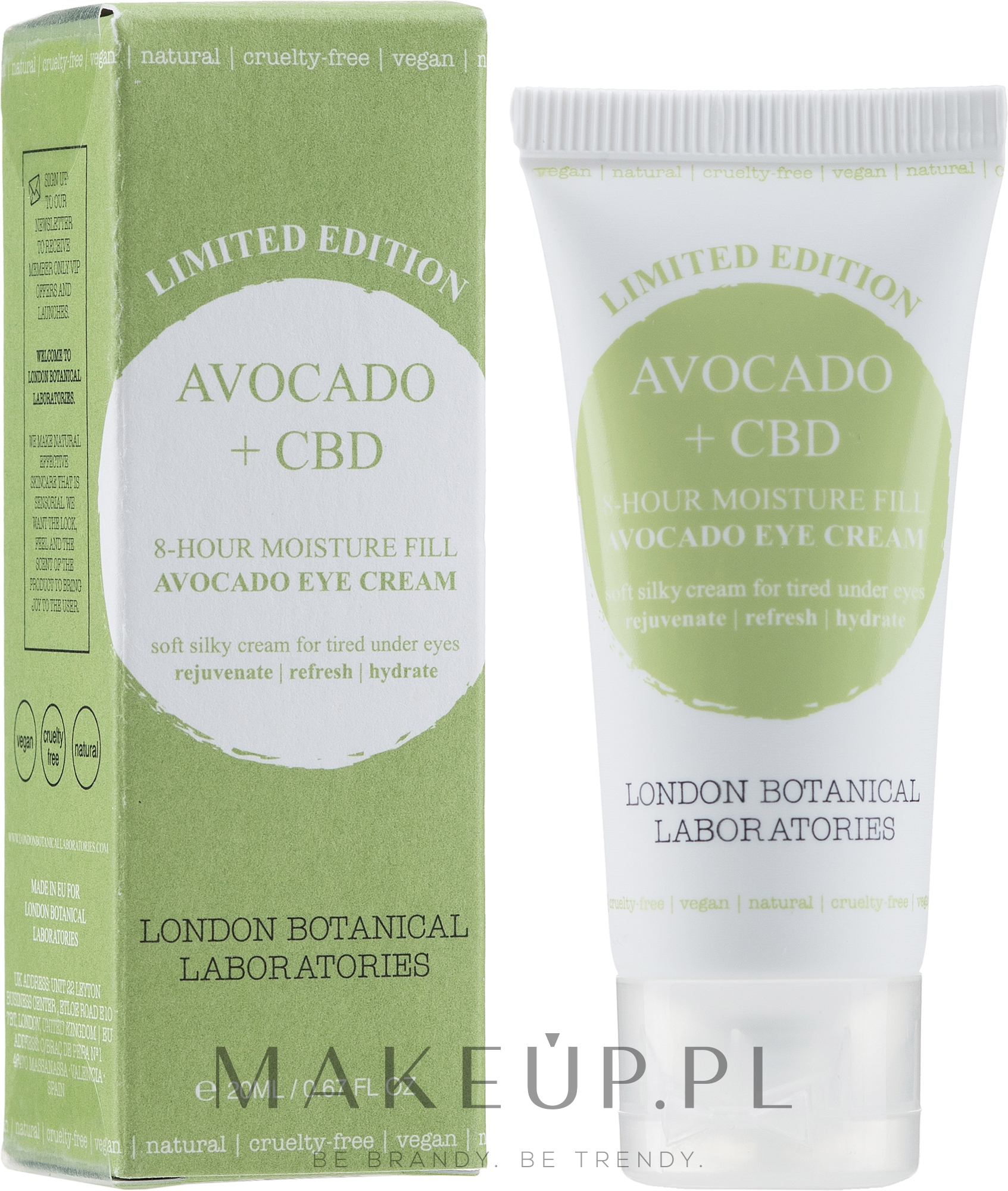 Intensywnie nawilżający krem pod oczy - London Botanical Laboratories Limited Edition Avocado+CBD 8-Hour Moisture Fill Eye Cream — Zdjęcie 20 ml