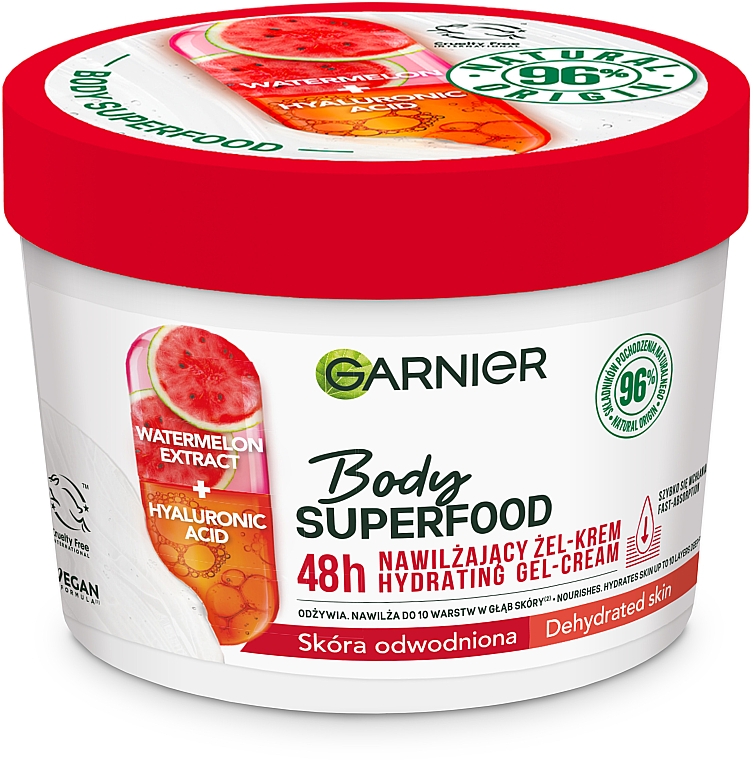Nawilżający żel-krem do ciała do skóry odwodnionej - Garnier Body SuperFood Watermelon & Hyaluronic Acid Hydrating Gel-Cream — Zdjęcie N2
