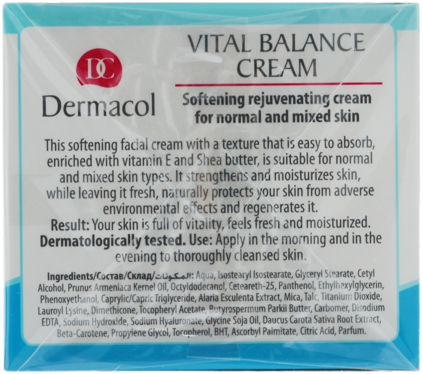 Zmiękczający krem odmładzający do skóry normalnej i mieszanej - Dermacol Vital Balance Face Cream — Zdjęcie N2
