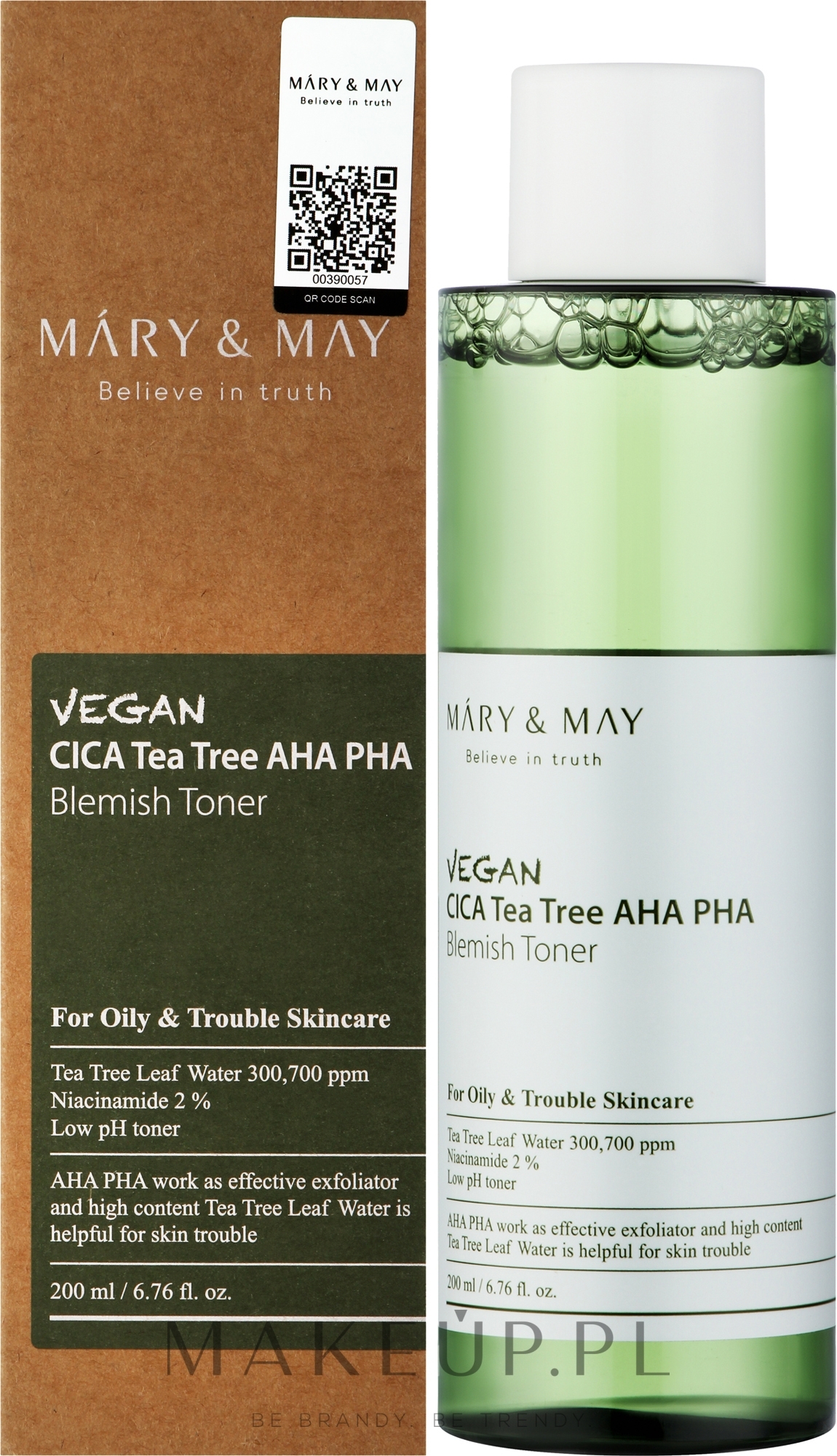 Tonik do twarzy z wąkrotą azjatycką i drzewem herbacianym - Mary & May Vegan Cica Tea Tree AHA PHA Toner — Zdjęcie 200 ml